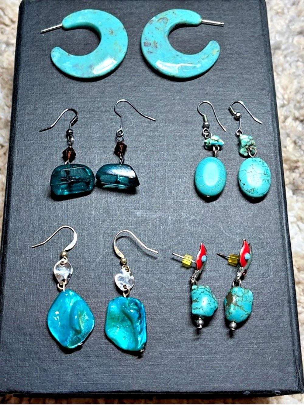 Lot of 5 pairs of Turquoise color Earrings Set Blue & Green